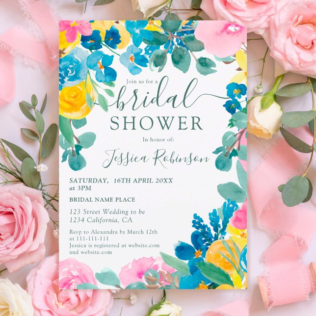 Rustic green summer floral photo bridal shower invitation (Creator Uploaded)
