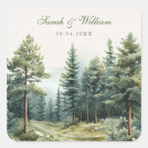 Rustic green summer forest wedding square sticker
