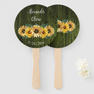 Rustic Green Sunflower Wedding Favour Hand Fan