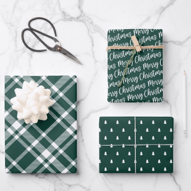 Rustic Green Tartan Plaid Merry Christmas Pattern Wrapping Paper Sheet (Front)