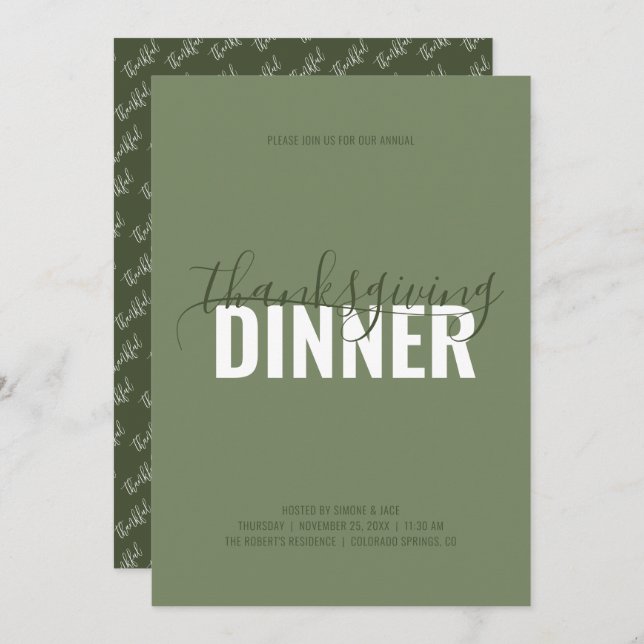 Rustic Green Thanksgiving Dinner Party Invitation (Front/Back)