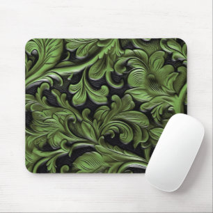 Rustic green tooled leather  mouse pad