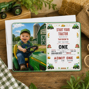 Rustic Green Tractor Farm 1st birthday Invitation