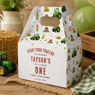 Rustic Green Tractor First Year Down Farm Theme Favour Box