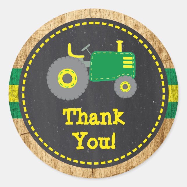 Rustic Green Tractor Thank You Favour Sticker (Front)