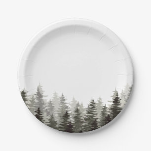 Rustic Green Trees  Paper Plate