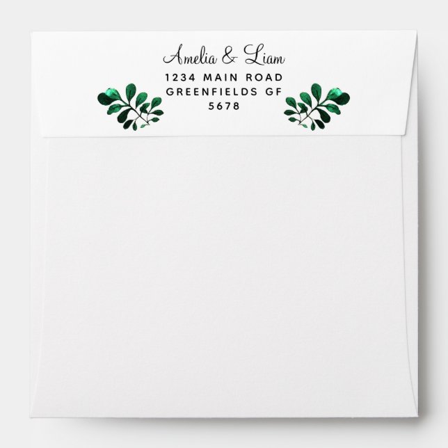 Rustic Green Watercolor Botanical Greenery Wedding Envelope (Back (Top Flap))