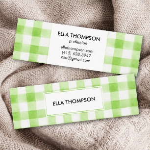 Rustic Green Watercolor Buffalo Plaid Minimalist Mini Business Card