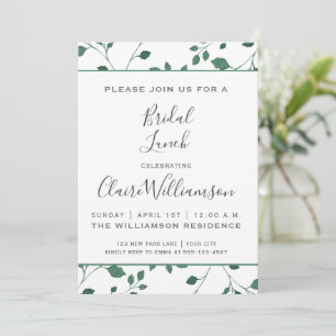 Rustic Green Watercolor Foliage Bridal Lunch Invitation