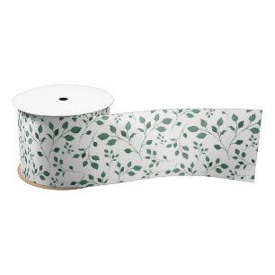 Rustic Green Watercolor Foliage Pattern Satin Ribbon