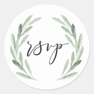 Rustic Green Watercolor Olive Branch Wreath RSVP Classic Round Sticker