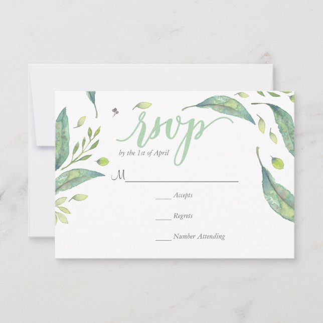 RUSTIC Green watercolor WREATH Foliage  RSVP Card (Front)