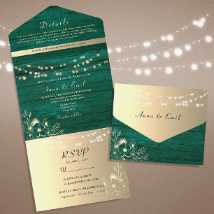 Rustic Green Wedding Invitation with String Lights