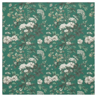 Rustic Green White Botanical Bold Vintage Floral Fabric