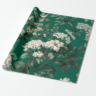 Rustic Green White Botanical Bold Vintage Floral Wrapping Paper