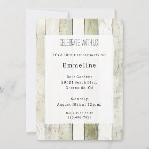 Rustic Green White Faux Wood Birthday Invitation