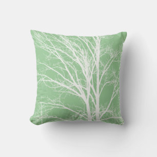 Rustic Green White Tree Branches Cushion