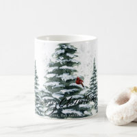 Rustic Green Winter Pine Trees Red Cardinal Bird 