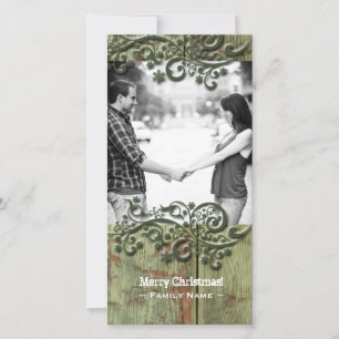 Rustic Green Wood Snow Photo Christmas Card