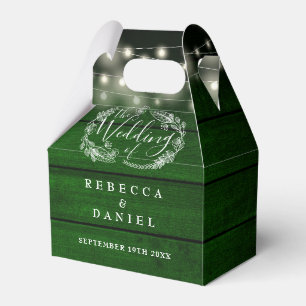 Rustic Green Wood String Lights Floral Wedding Favour Box