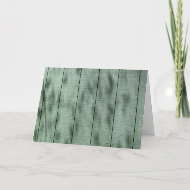 Rustic Green Wood Wall with Dappled Shadows/Light Card (Front)