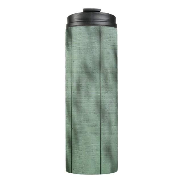 Rustic Green Wood Wall with Dappled Shadows/Light Thermal Tumbler (Front)