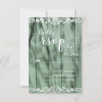 Rustic Green Wood White Scrollwork RSVP