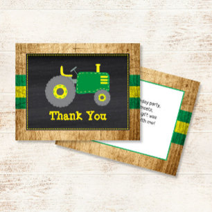 Rustic Green & Yellow Tractor Birthday Thank You Card