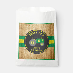 Rustic Green Yellow Tractor on Wood Birthday Party Favour Bag