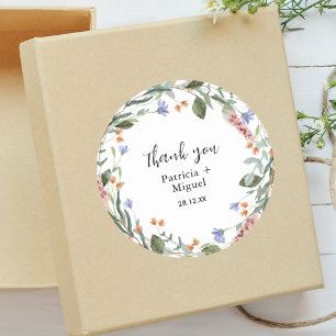Rustic Greenary Wildflower Leaf Wedding Thank You Classic Round Sticker