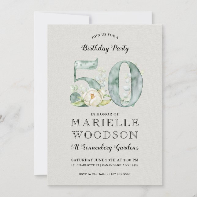 Rustic Greenery 50th Birthday Party  Invitation (Front)