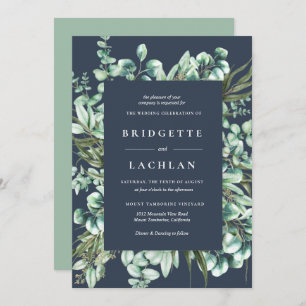Rustic Greenery and Navy Eucalyptus Wedding Invitation