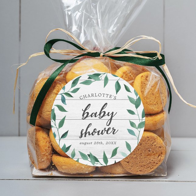 Rustic Greenery Baby Shower Classic Round Sticker (Creator Uploaded)