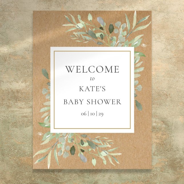 Rustic Greenery Baby Shower Welcome Sign (Rustic Greenery Baby Shower Welcome Sign)