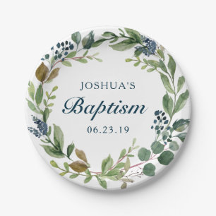 Rustic Greenery Baptism Paper Plate