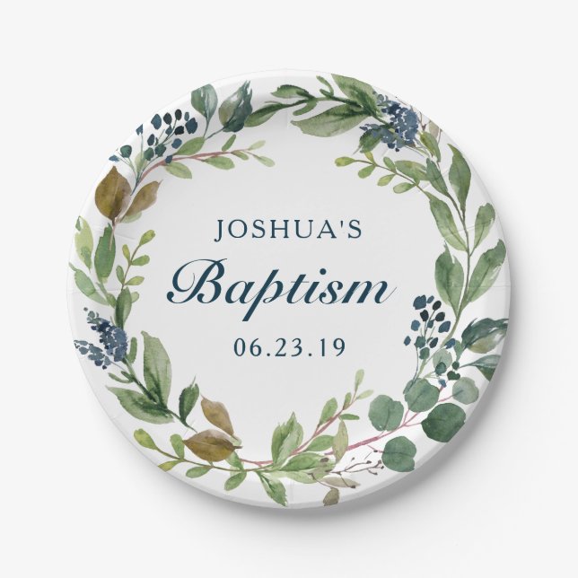 Rustic Greenery Baptism Paper Plate (Front)
