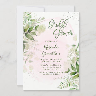 Rustic Greenery Blush Pink Airy Bridal Shower Invitation
