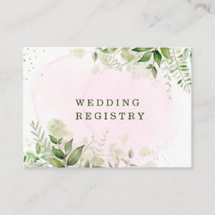 Rustic Greenery Blush Pink Airy Wedding Registry Business Card