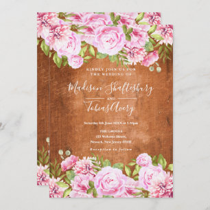 Rustic Greenery Blush Pink Peony Wedding Invitation
