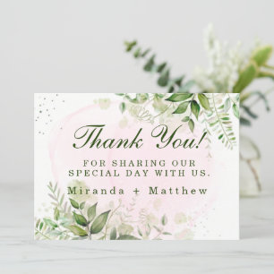 Rustic Greenery Blush Pink Wedding Thank You Cards