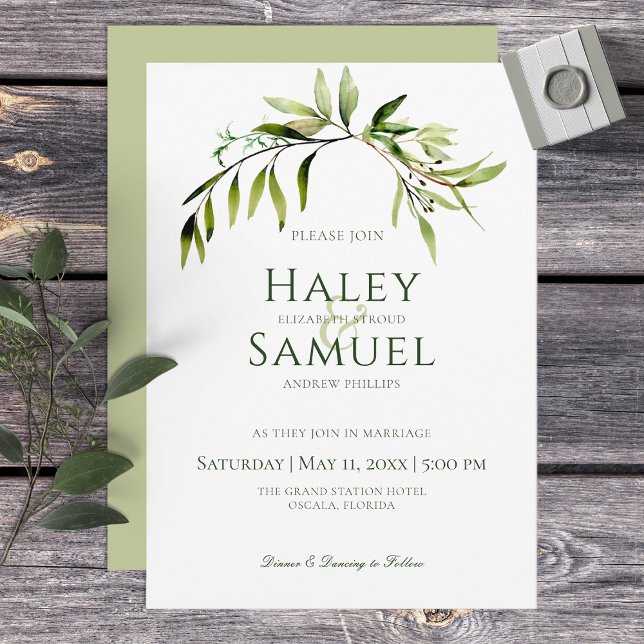 Rustic Greenery Bough Light Green Wedding Invitation (Creator Uploaded)