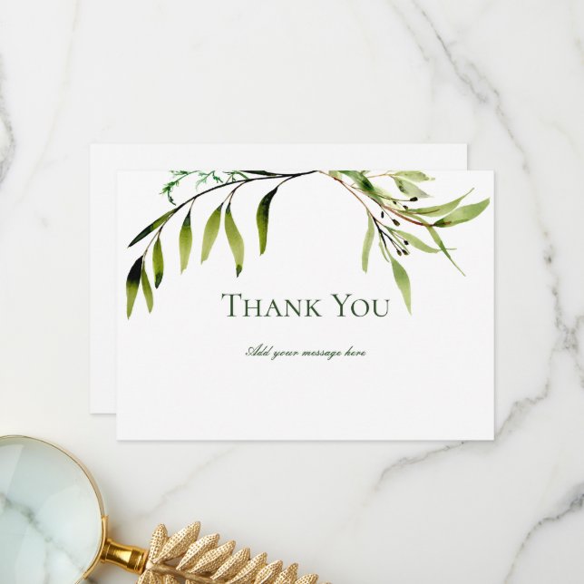 Rustic Greenery Bough Wedding Thank You Card (Front/Back In Situ)