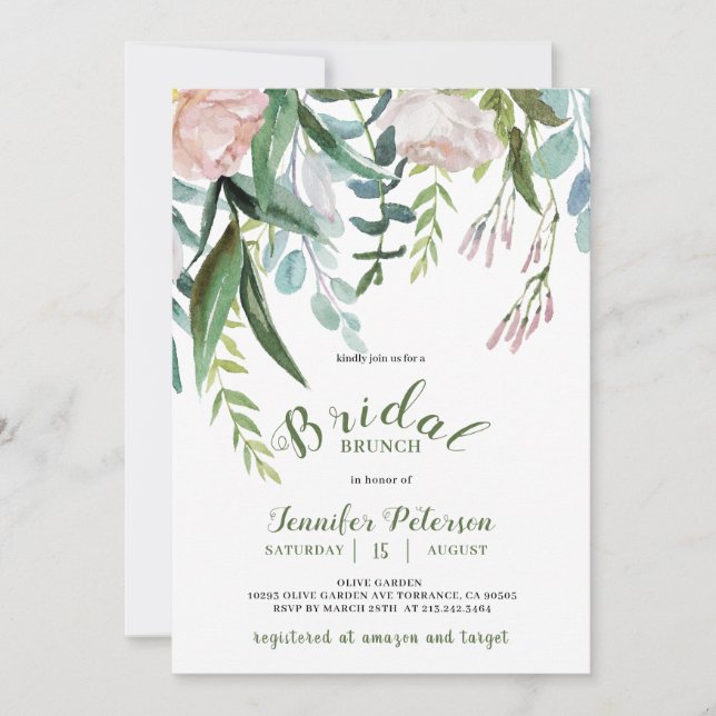 Rustic Greenery Bridal Brunch Invitation (Front)