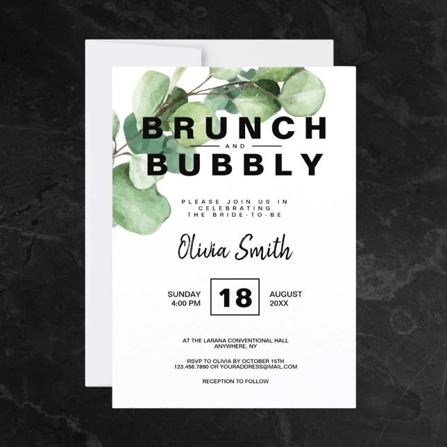 Rustic Greenery Brunch and Bubbly Bridal Shower Invitation (Brunch and Bubbly Bridal Shower Rustic Greenery Invitation)