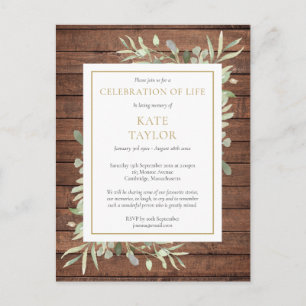 Rustic Greenery Celebration of Life Invitation Postcard