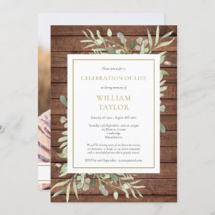 Rustic Greenery Celebration of Life Photo Funeral Invitation