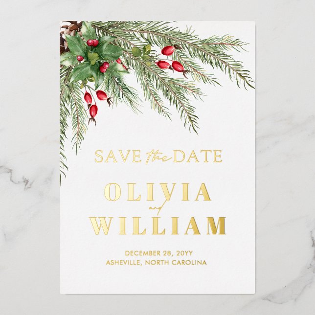 Rustic Greenery Christmas Holiday Save The Date (Front)