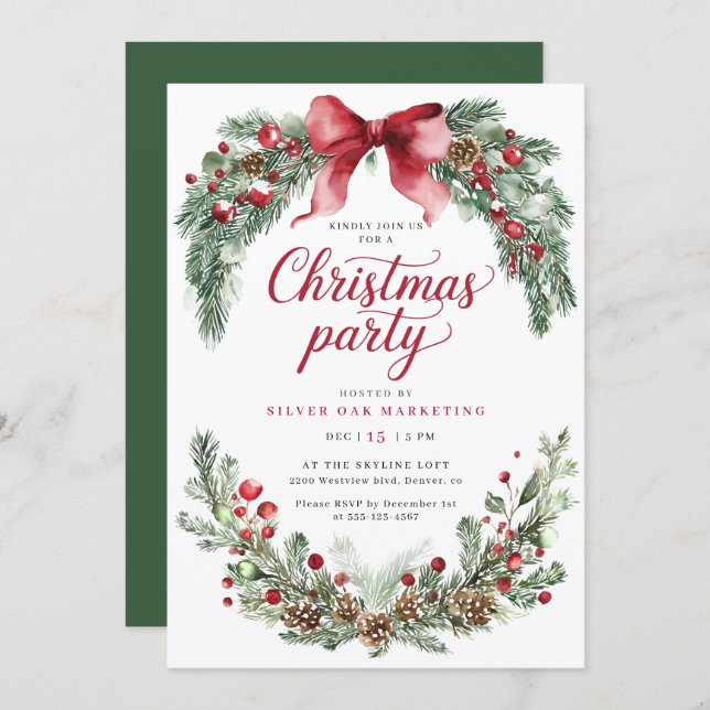 Rustic Greenery Christmas Party Invitation (Front/Back)