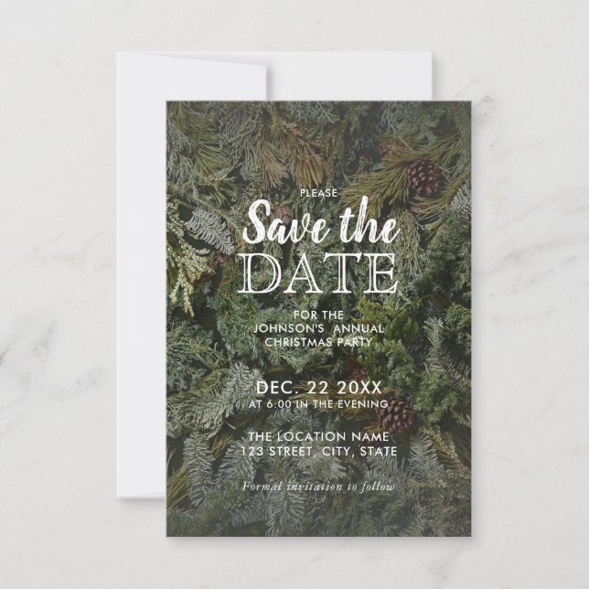 Rustic Greenery Christmas Party Save the Date (Front)