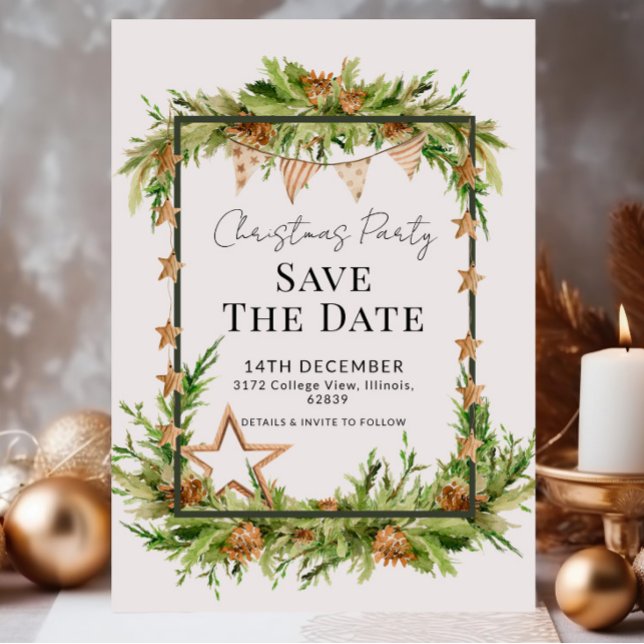 Rustic Greenery Christmas Party Save the Date  Invitation (Creator Uploaded)